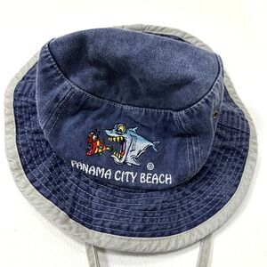 VTG Panama City Beach Shark Bucket Hat Blue Kids Child Sun Hat 90s Beach